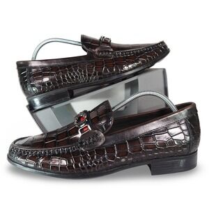 ChrisLOOK Crocodile Pattern Leather Slip-on Loafers Men's 7M‎ Brown 1803-199